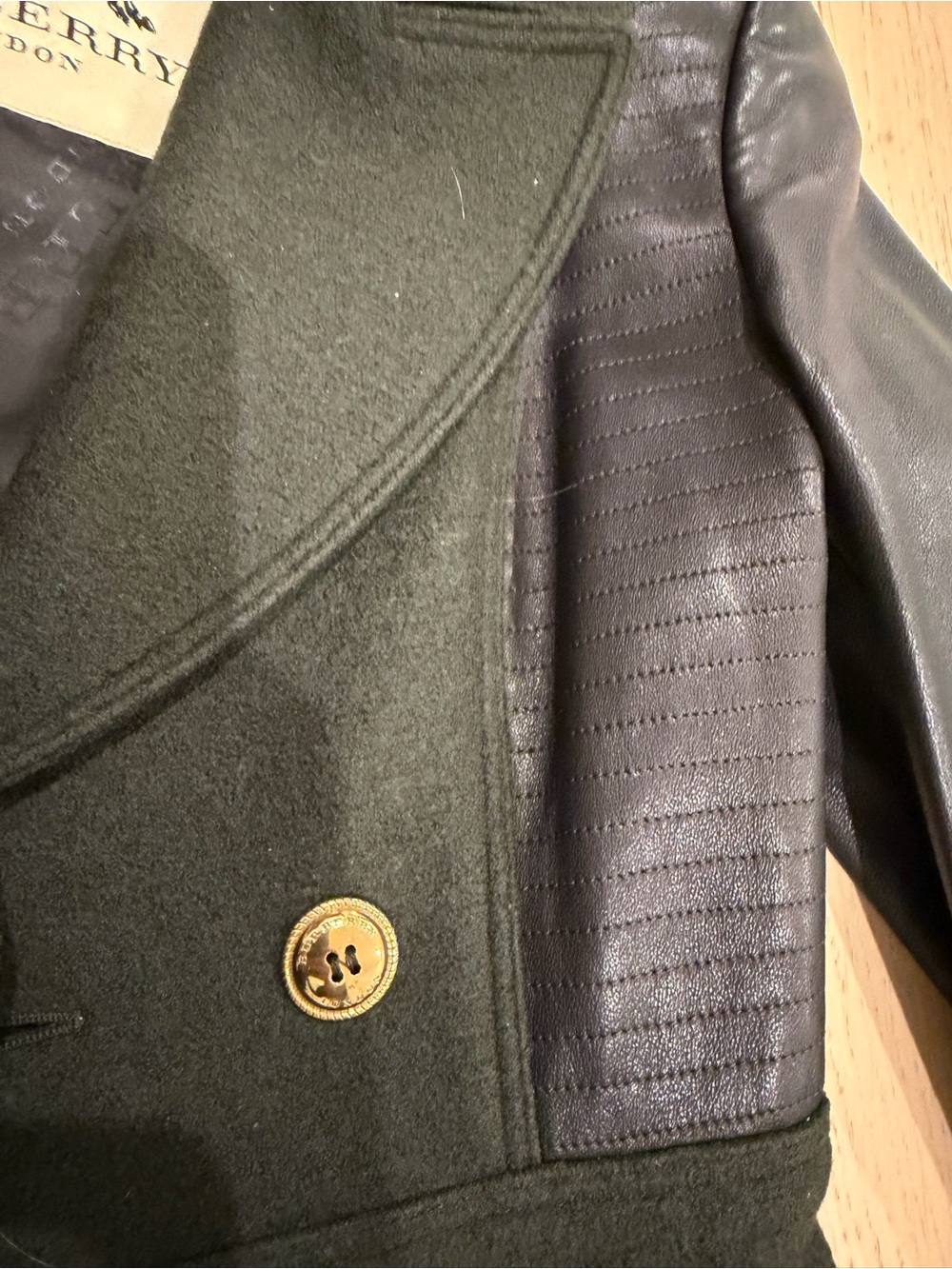 Burberry Prorsum Double-Breasted Wool & Leather Trench Coat in Dark Green - Picture 8 of 9